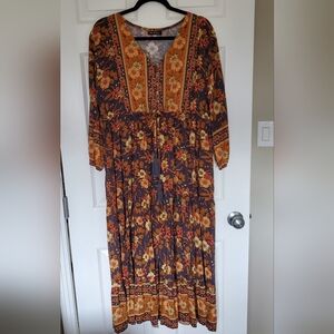 Mon & Jons Boho Style Floral One Size Maxi Dress